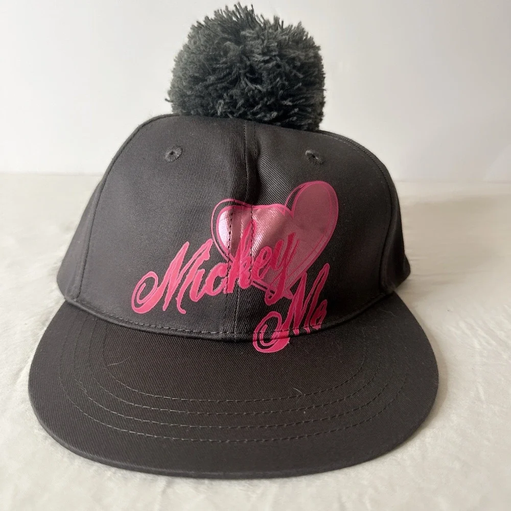 Disney Parks Mickey Hearts Me Gray Baseball Cap Hat Pom Pom Size Youth Pink Girl